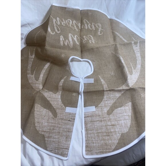 RUSTIC Deer Farmhouse Burlap Holiday CHRISTMAS TREE SKIRT New 29”farm - Picture 4 of 6